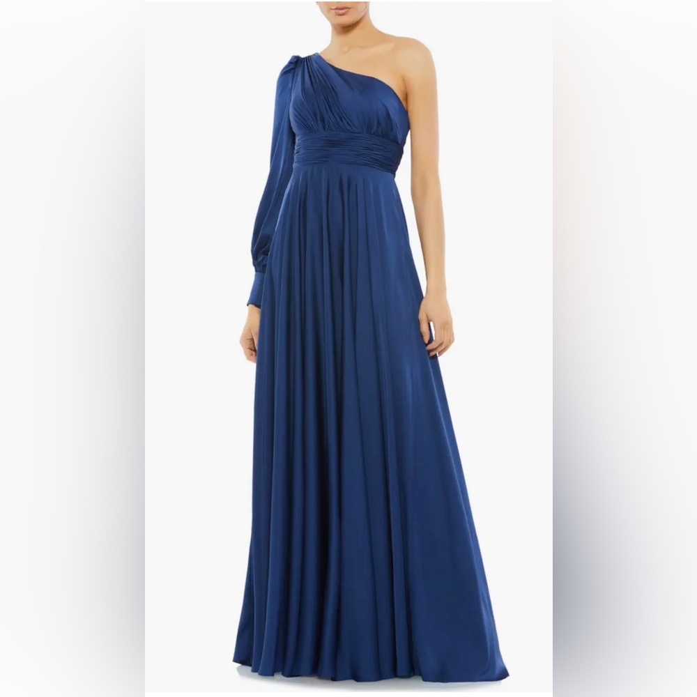 Mac Duggal One-Shoulder Long Sleeve Satin Gown 2073